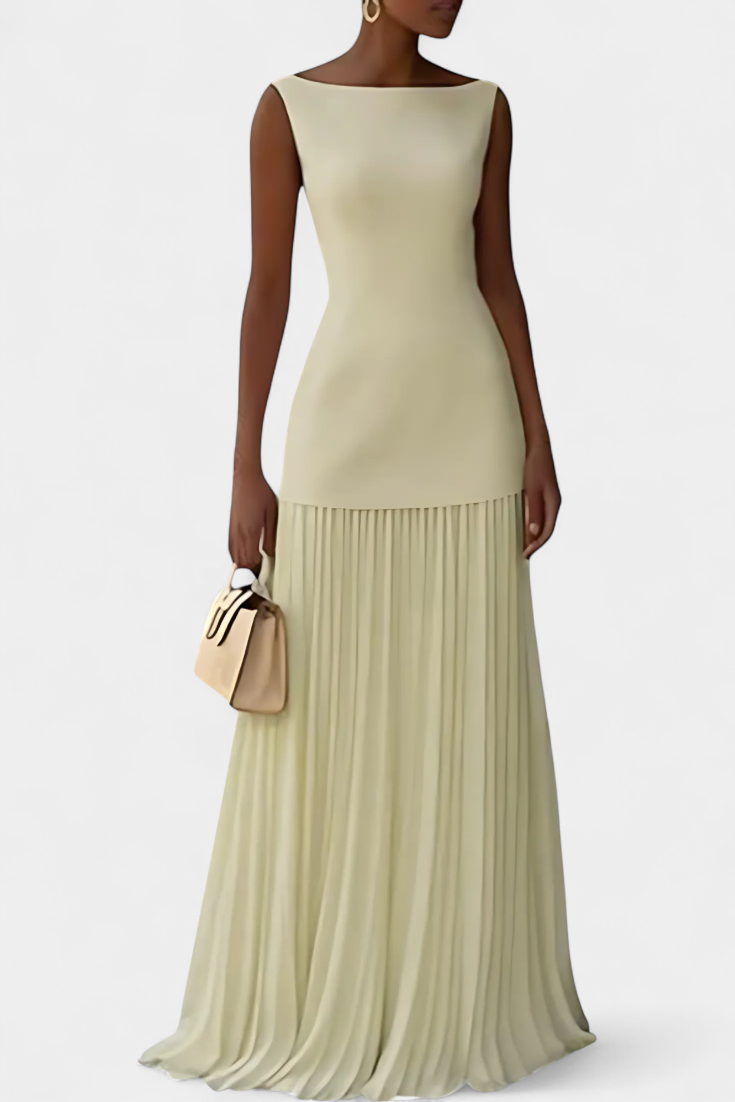 Silvana - Vestido maxi plisado con escote barco