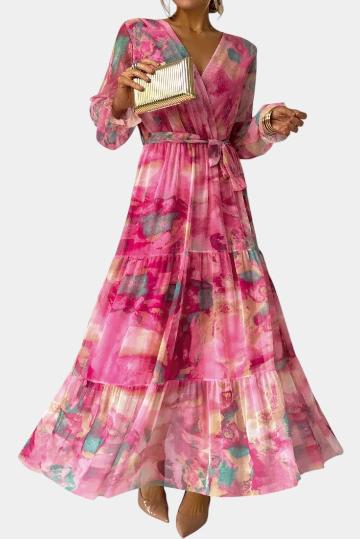 Dajana - Vestido cruzado maxi con estampado de flores