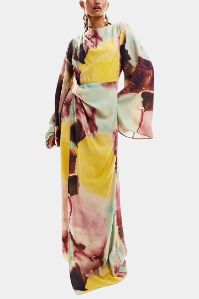 Dana - Vestido maxi acuarela abstracta