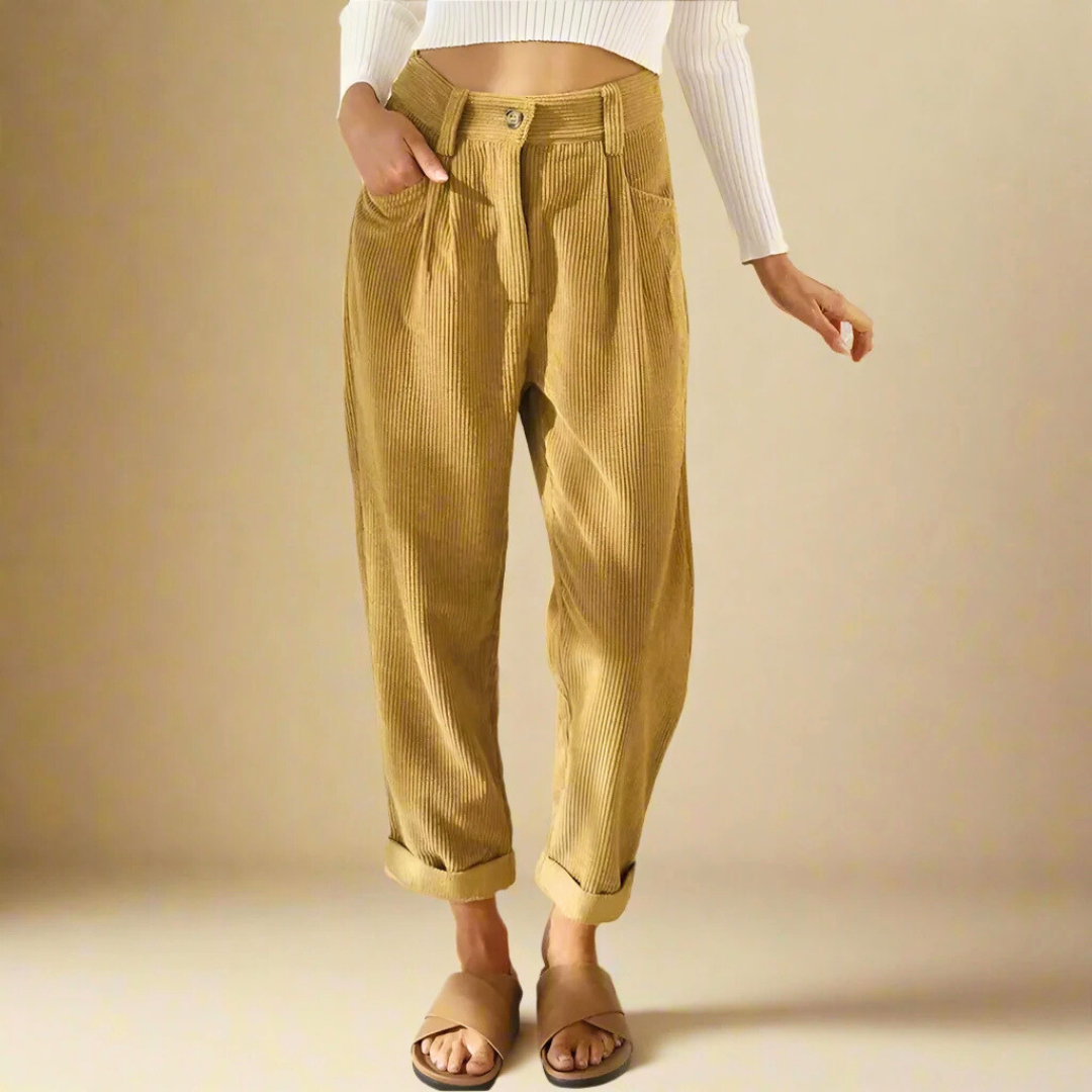 Olivia - Pantalón mujer pana | marrón, negro, crema, mostaza y azul