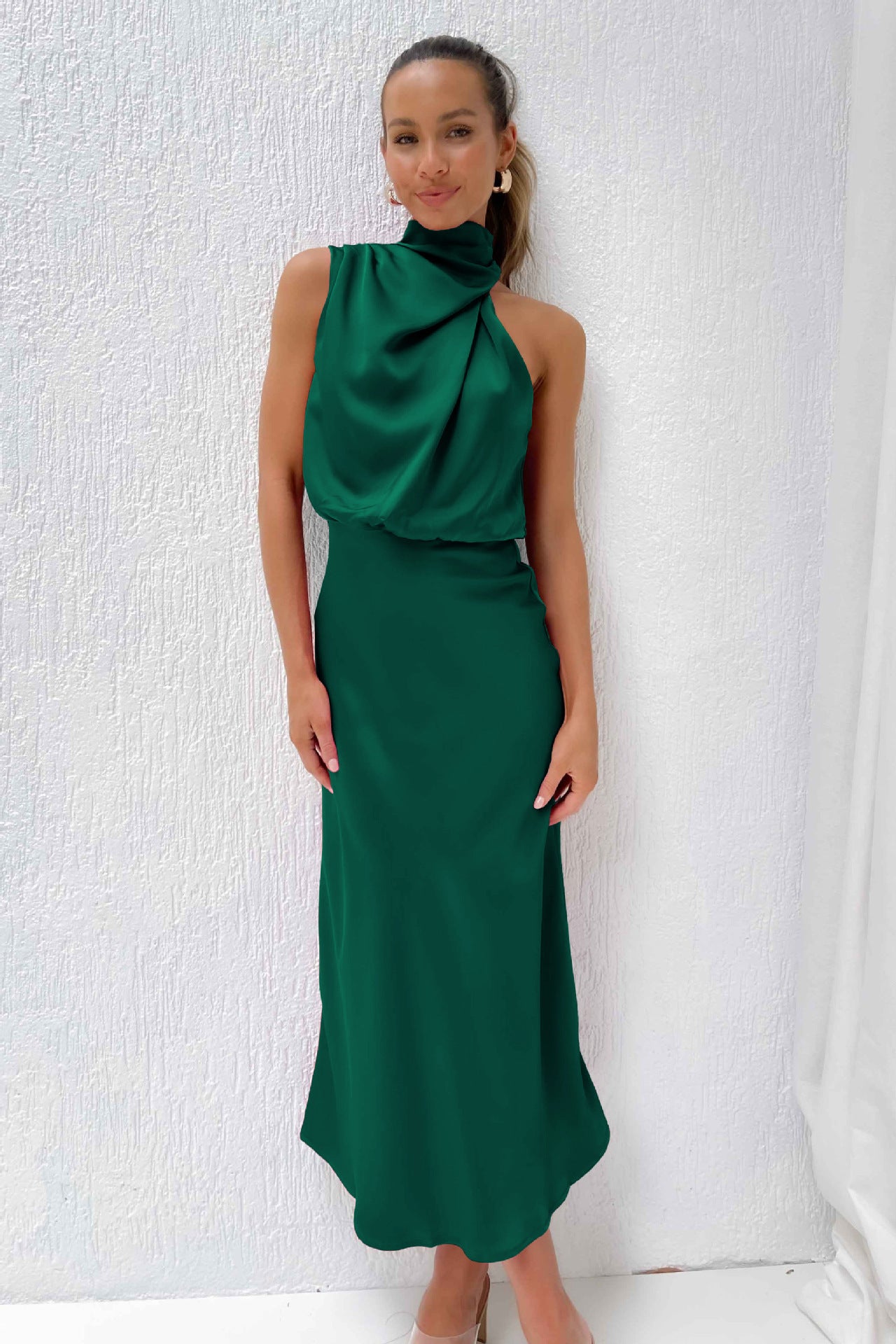 Isadora - Vestido midi satén drapeado