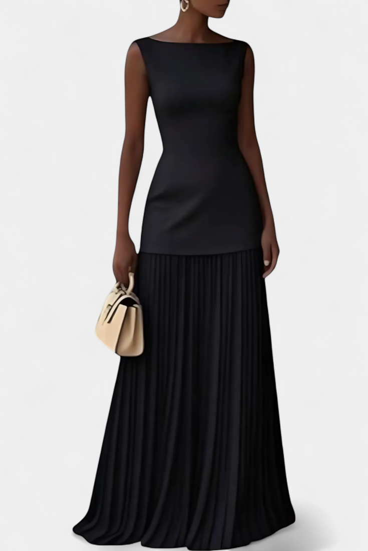 Silvana - Vestido maxi plisado con escote barco