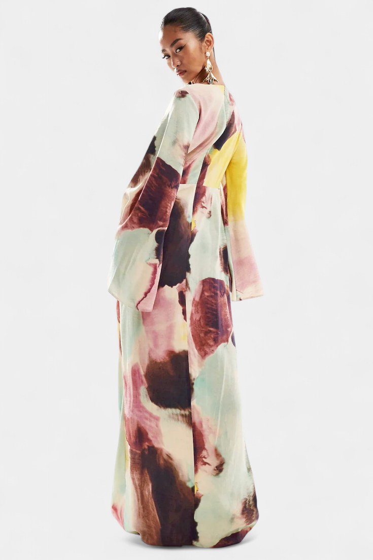 Dana - Vestido maxi acuarela abstracta