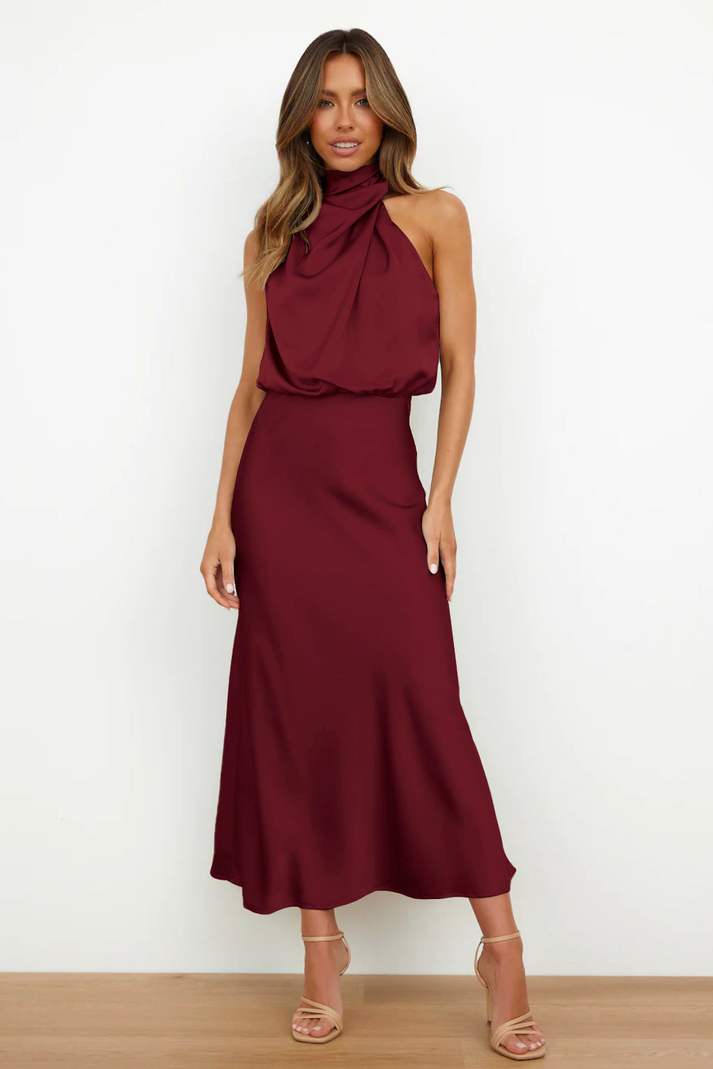 Isadora - Vestido midi satén drapeado