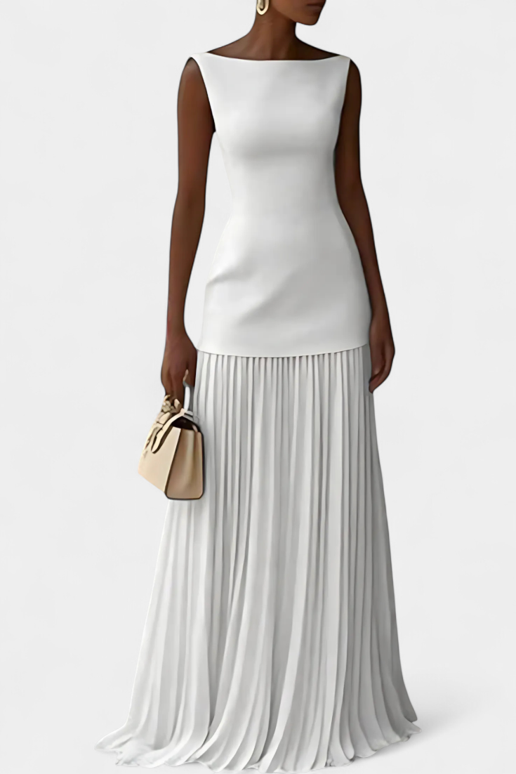 Silvana - Vestido maxi plisado con escote barco