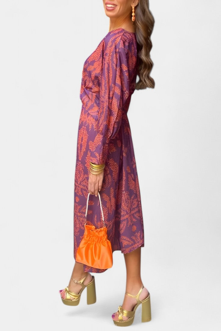 Elara - Vestido midi con nudo y estampado