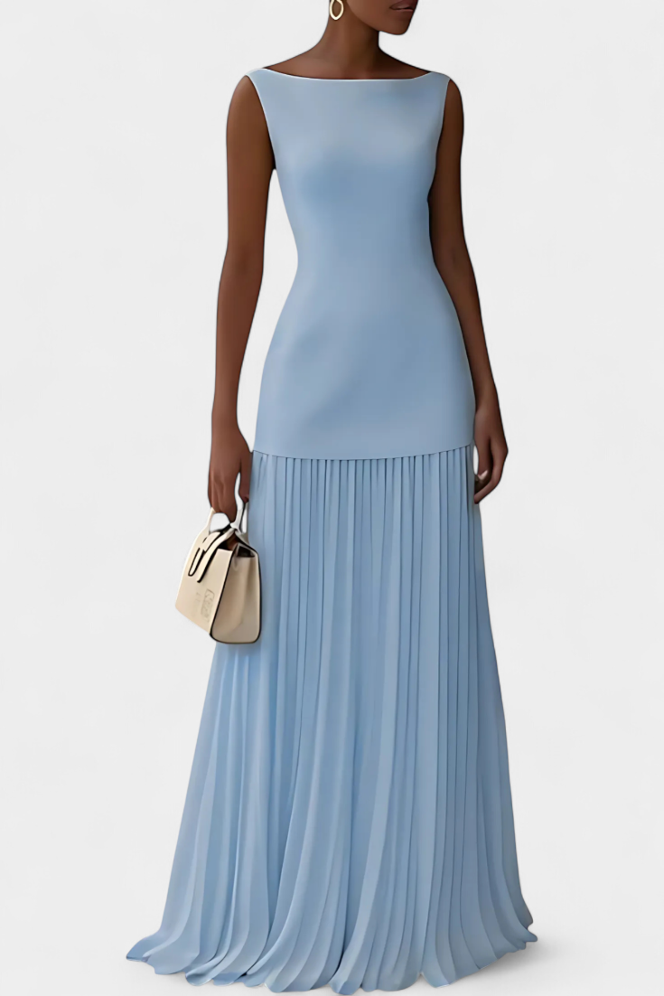 Silvana - Vestido maxi plisado con escote barco
