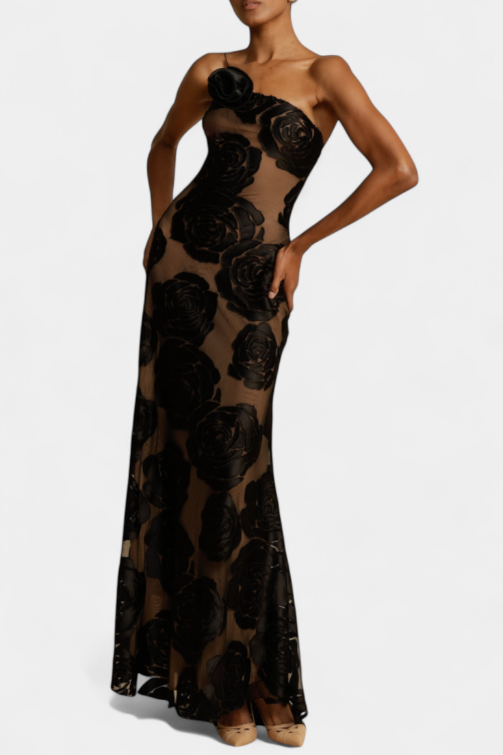 Vlada - Vestido de gala de un hombro con flores