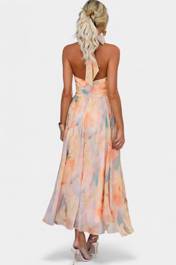 Alaia - Vestido maxi con cuello halter y estampado de acuarela