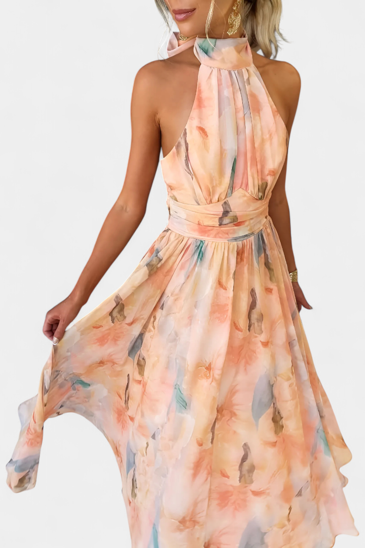 Alaia - Vestido maxi con cuello halter y estampado de acuarela
