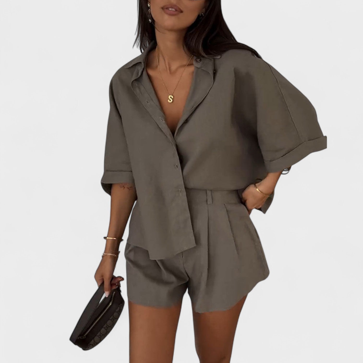 Malwina - Conjunto de shorts estilo de lino