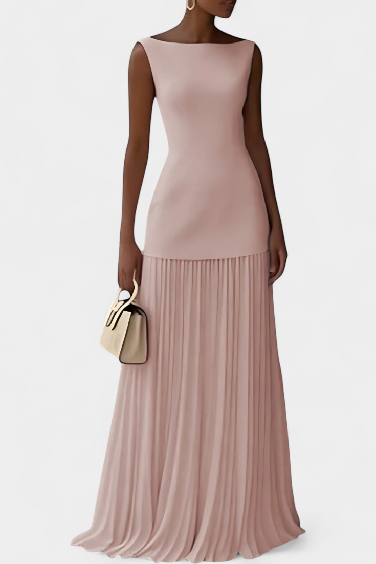 Silvana - Vestido maxi plisado con escote barco