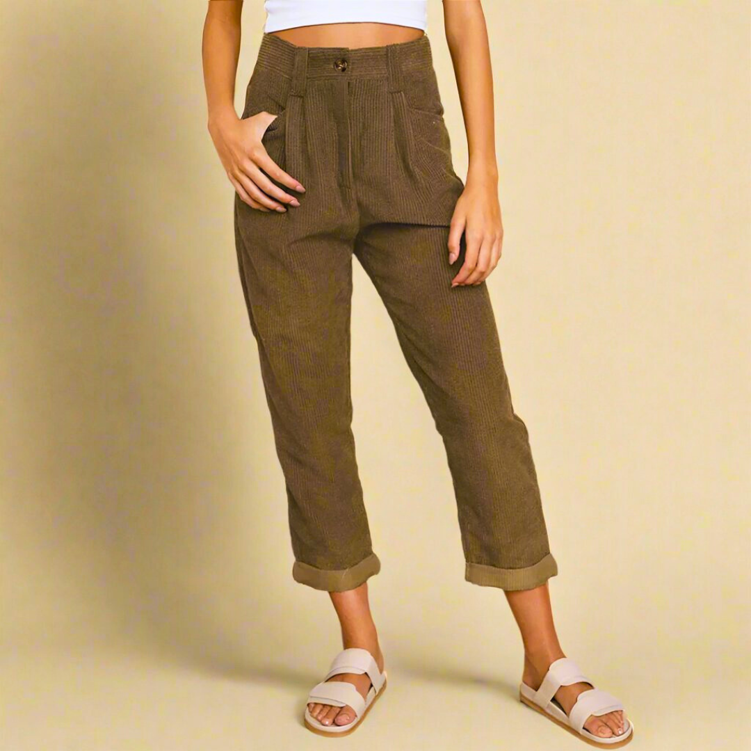 Olivia - Pantalón mujer pana | marrón, negro, crema, mostaza y azul