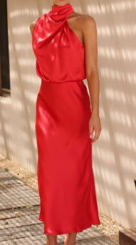 Isadora - Vestido midi satén drapeado