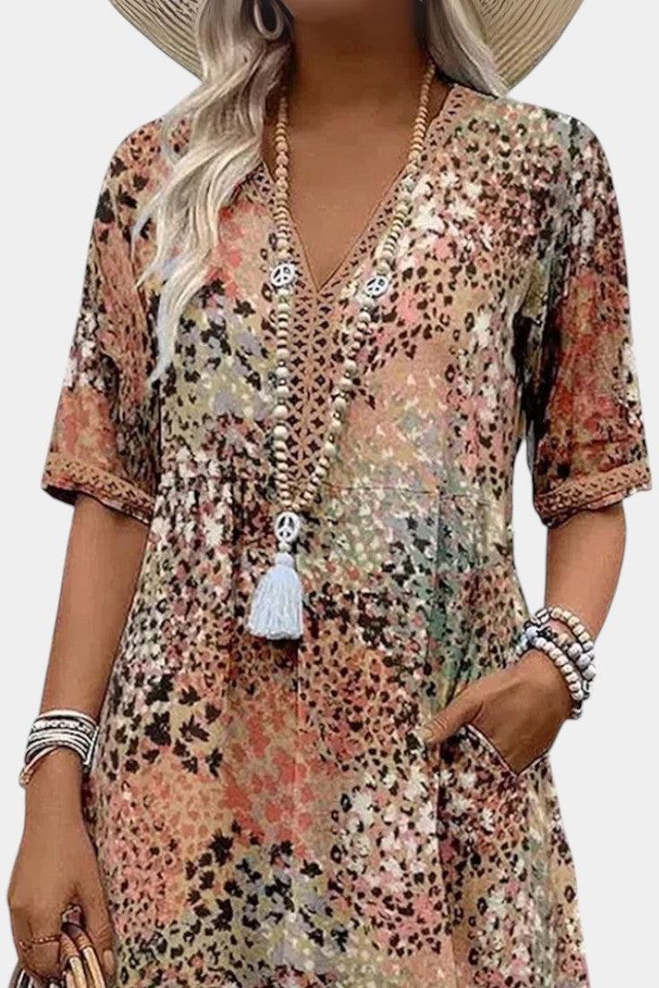 Perla - Vestido bohemio con cuello en V y bolsillos