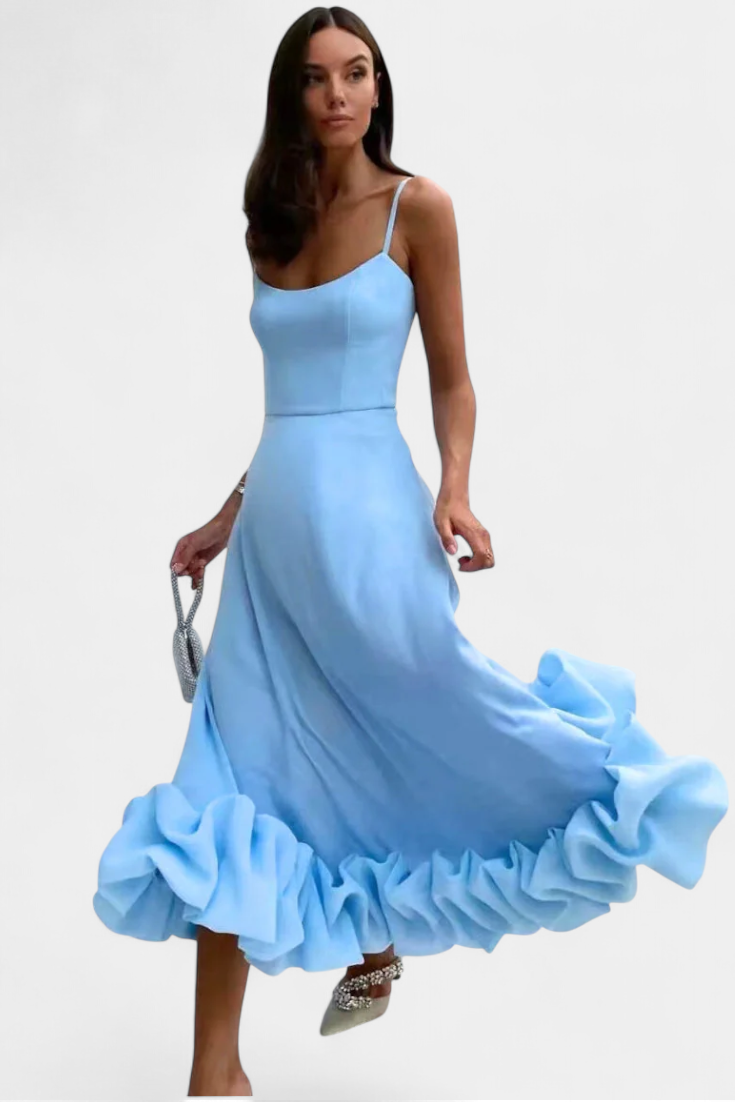 Sela - Vestido midi con volante en el bajo