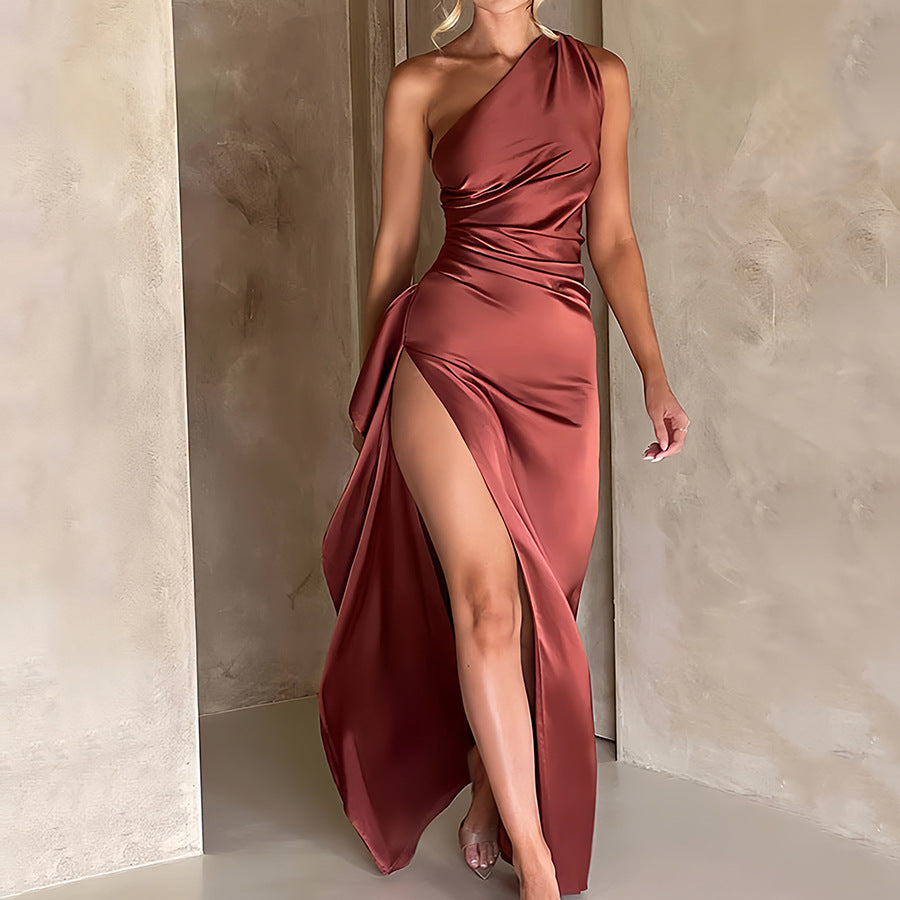 Emberly - Vestido de gala de satén con abertura