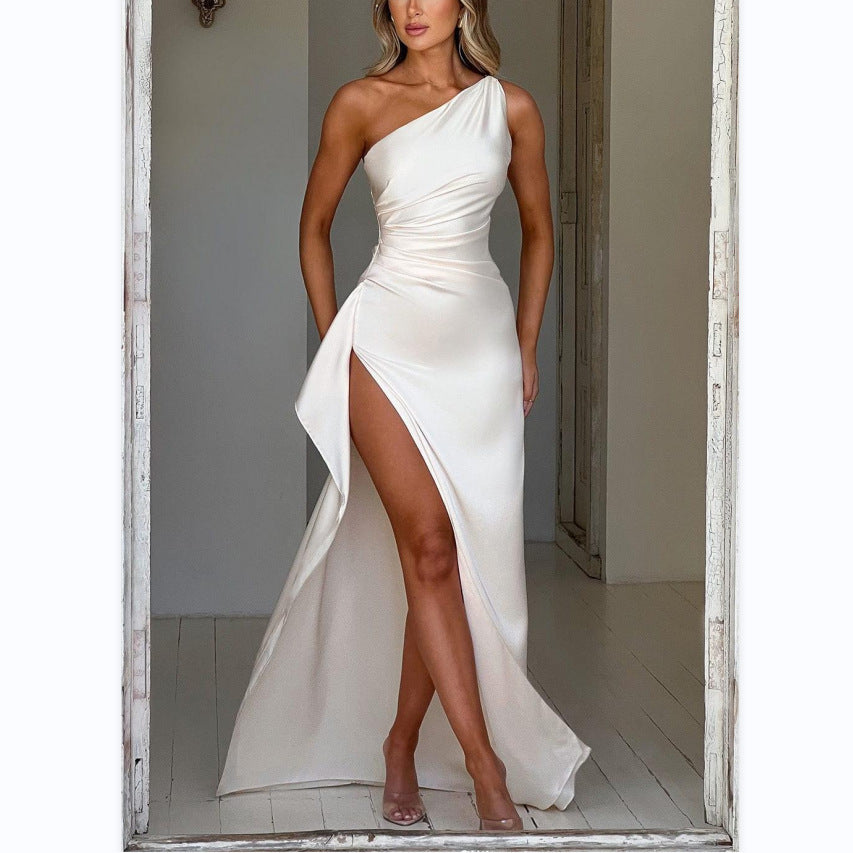 Emberly - Vestido de gala de satén con abertura