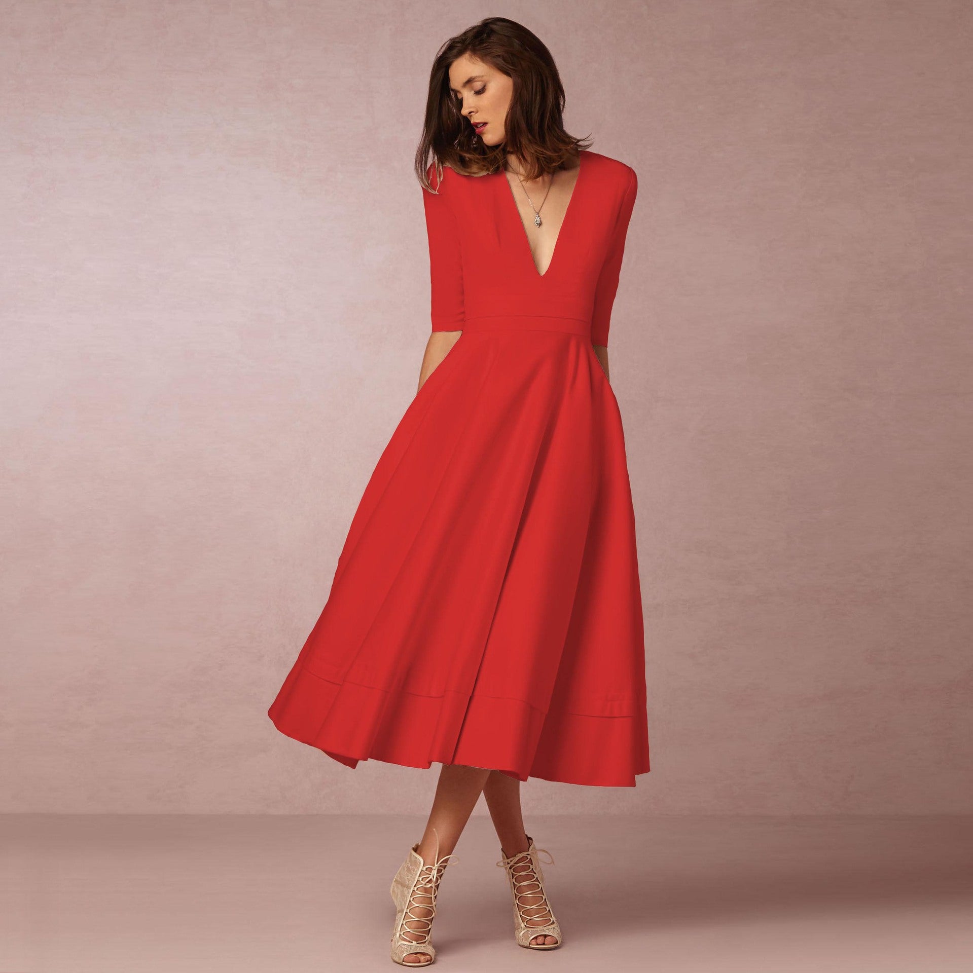 Nylah - Vestido midi con escote en V profundo