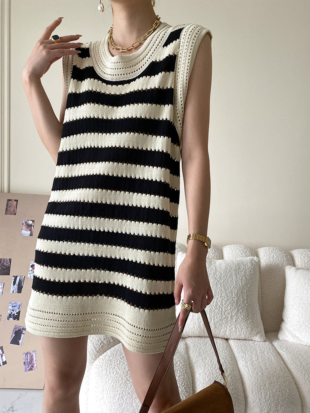 Marisol - Vestido punto a rayas estilo náutico
