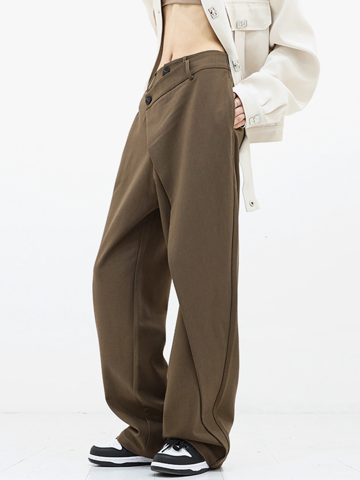 Aurora - Pantalón mujer asimétrico | negro, marrón claro y gris