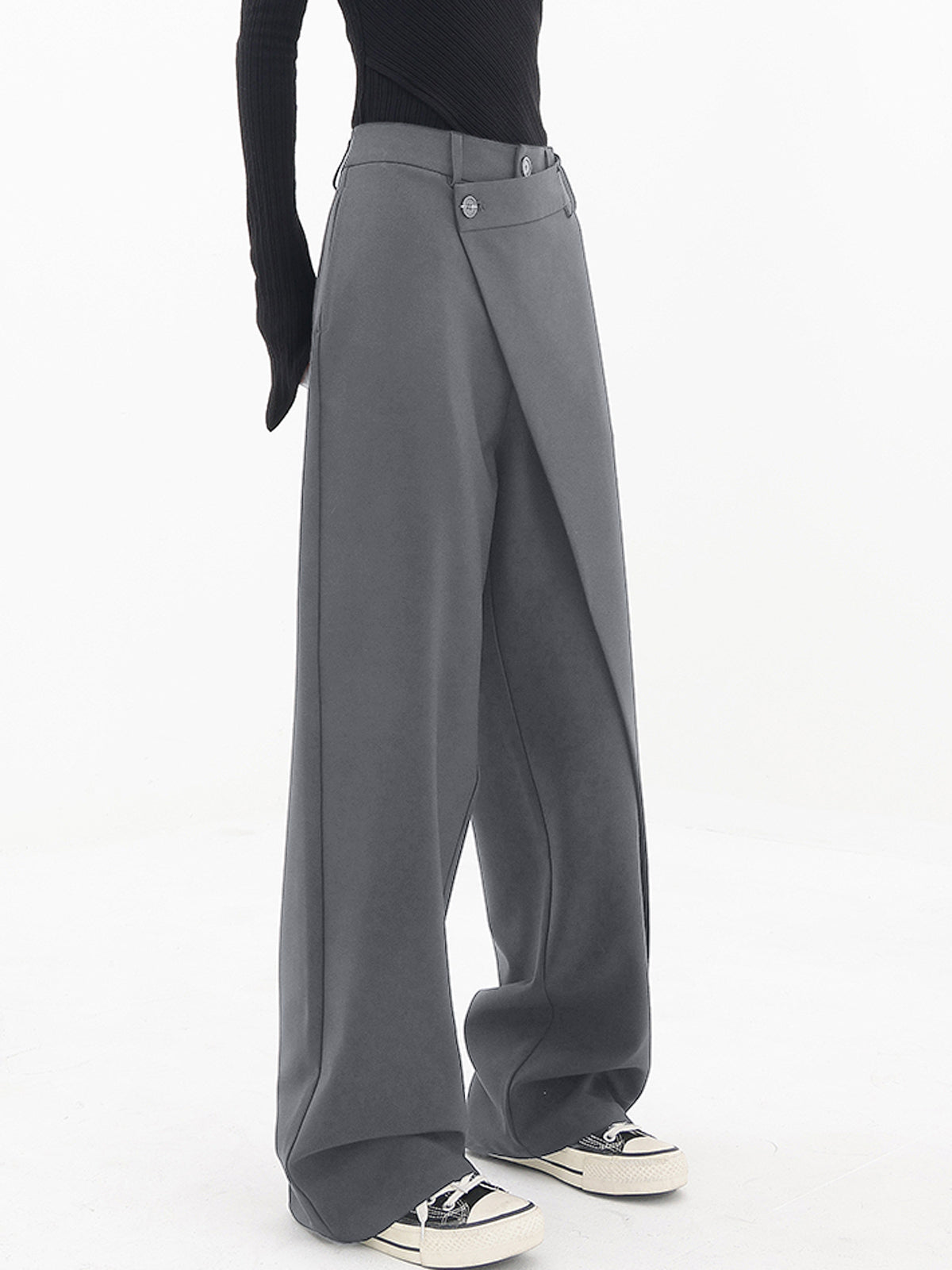 Aurora - Pantalón mujer asimétrico | negro, marrón claro y gris