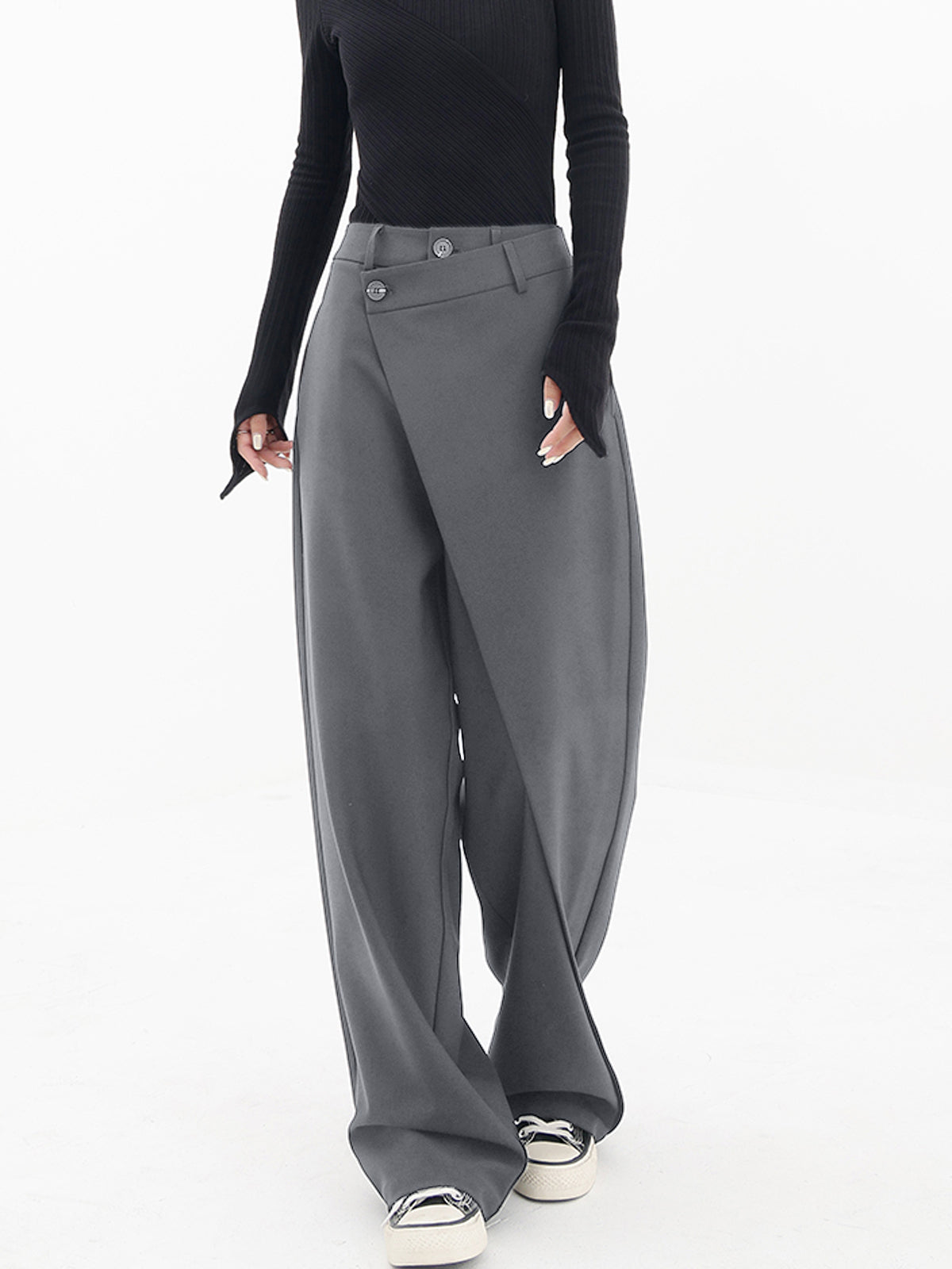 Aurora - Pantalón mujer asimétrico | negro, marrón claro y gris