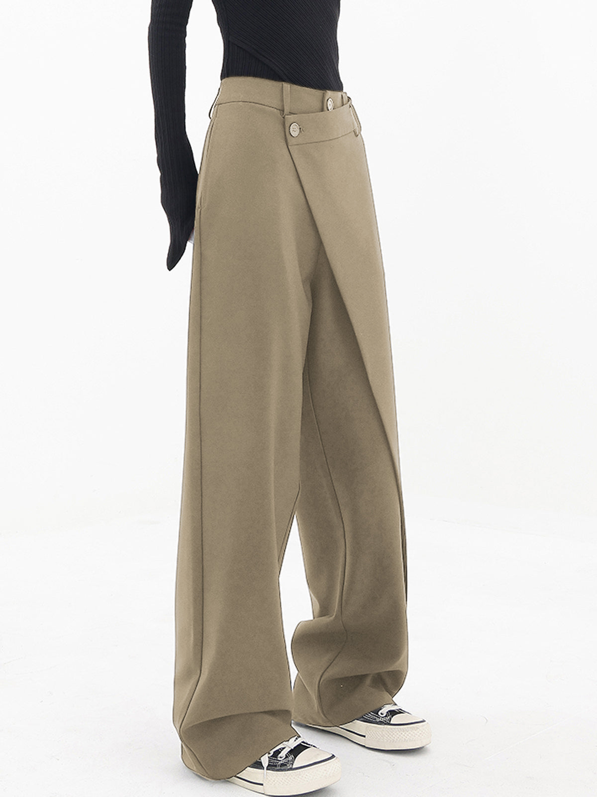 Aurora - Pantalón mujer asimétrico | negro, marrón claro y gris