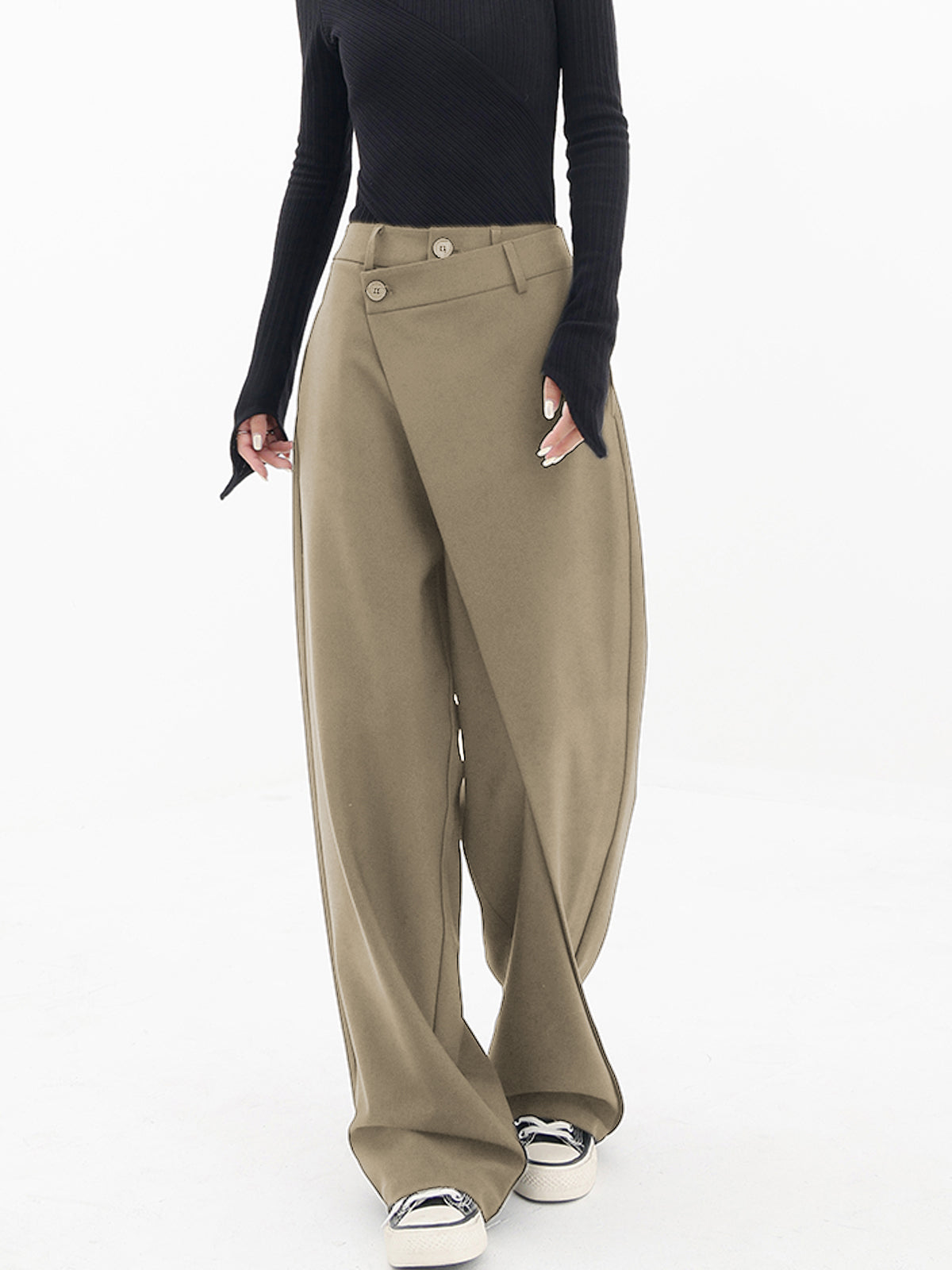 Aurora - Pantalón mujer asimétrico | negro, marrón claro y gris