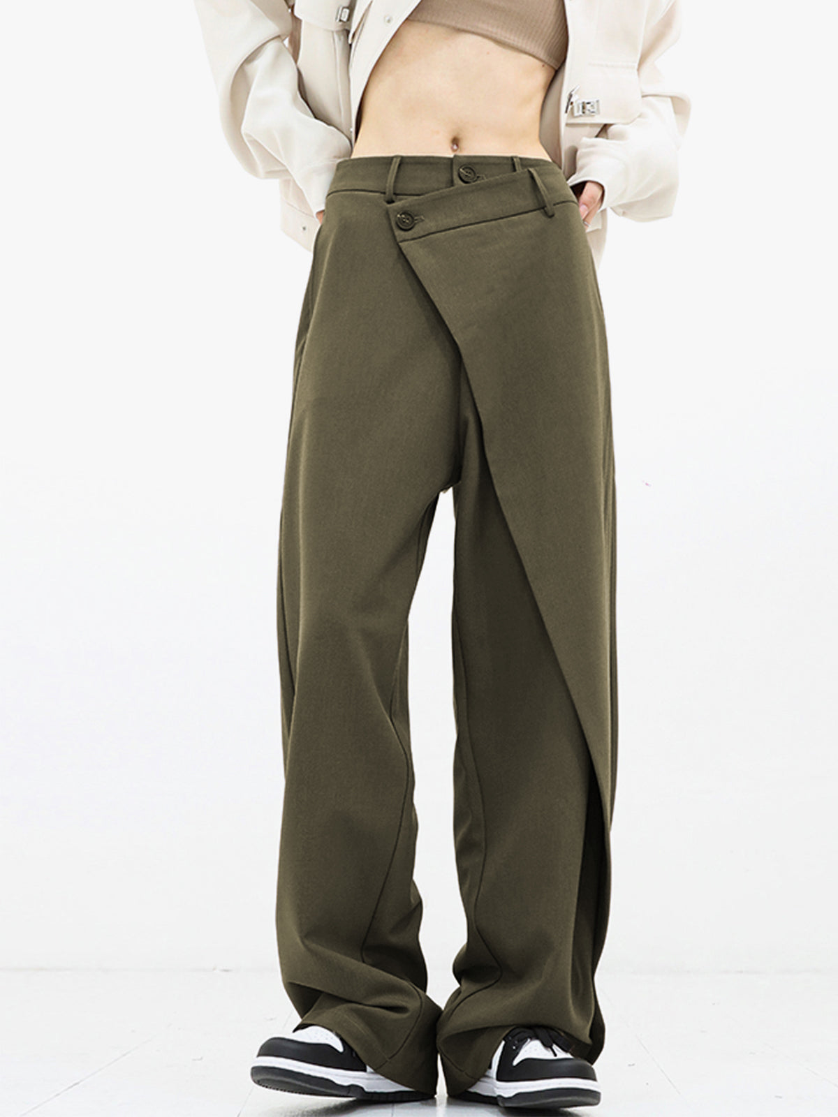 Aurora - Pantalón mujer asimétrico | negro, marrón claro y gris