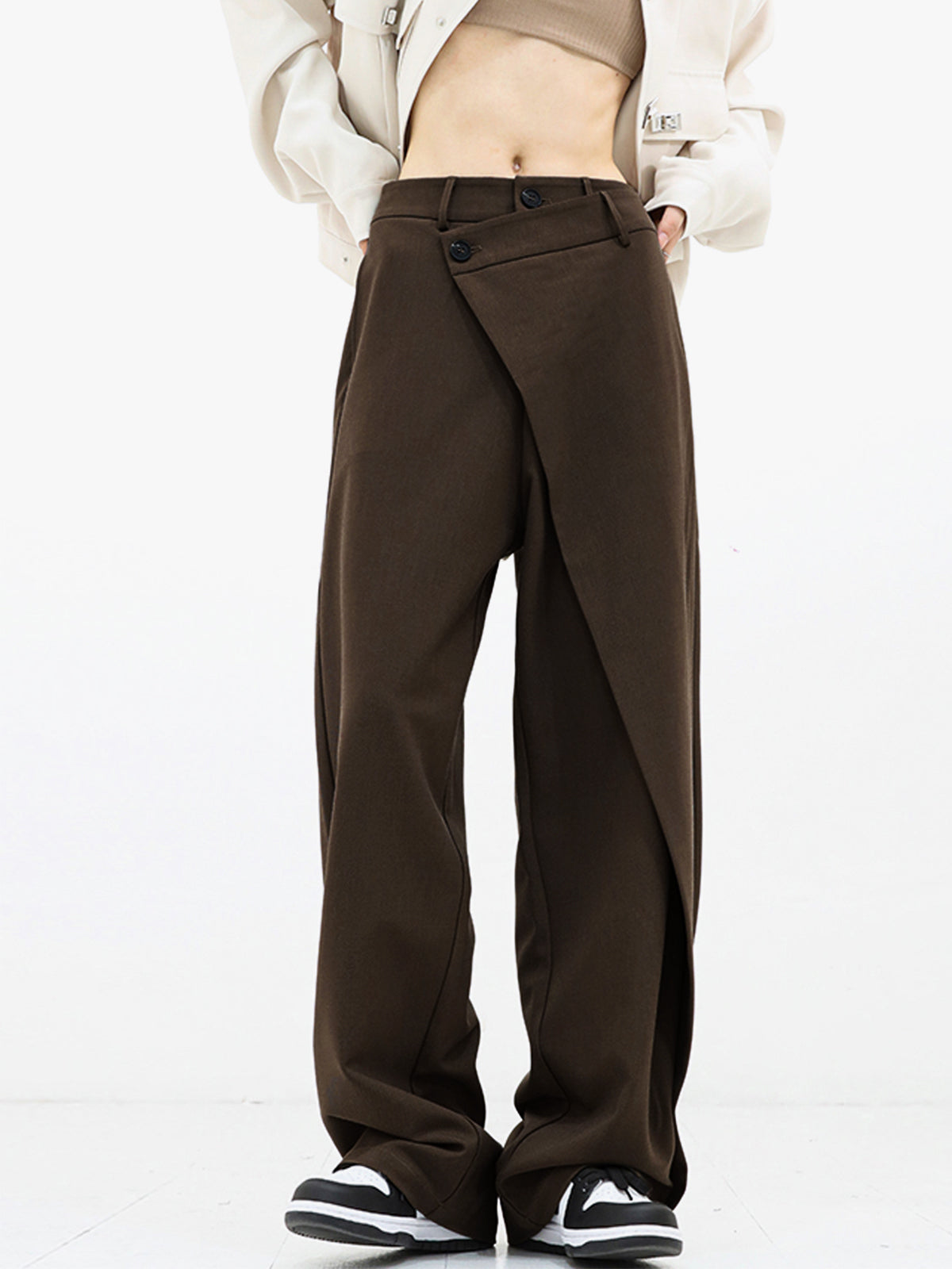 Aurora - Pantalón mujer asimétrico | negro, marrón claro y gris