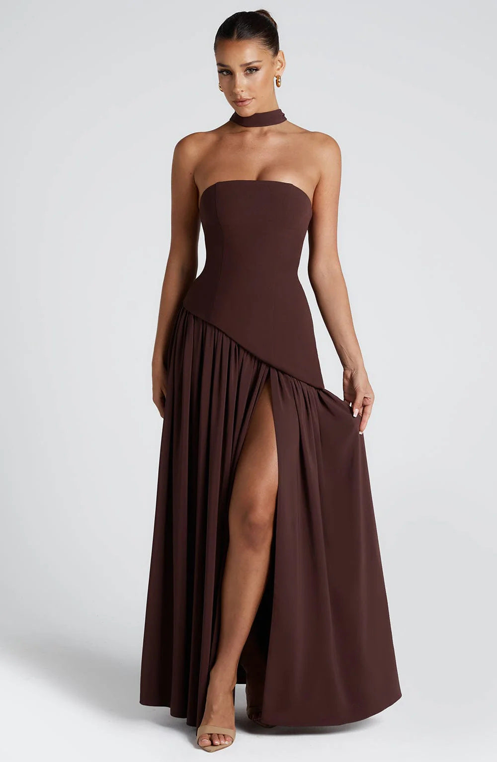 Celaena - Vestido de gala sin tirantes con abertura