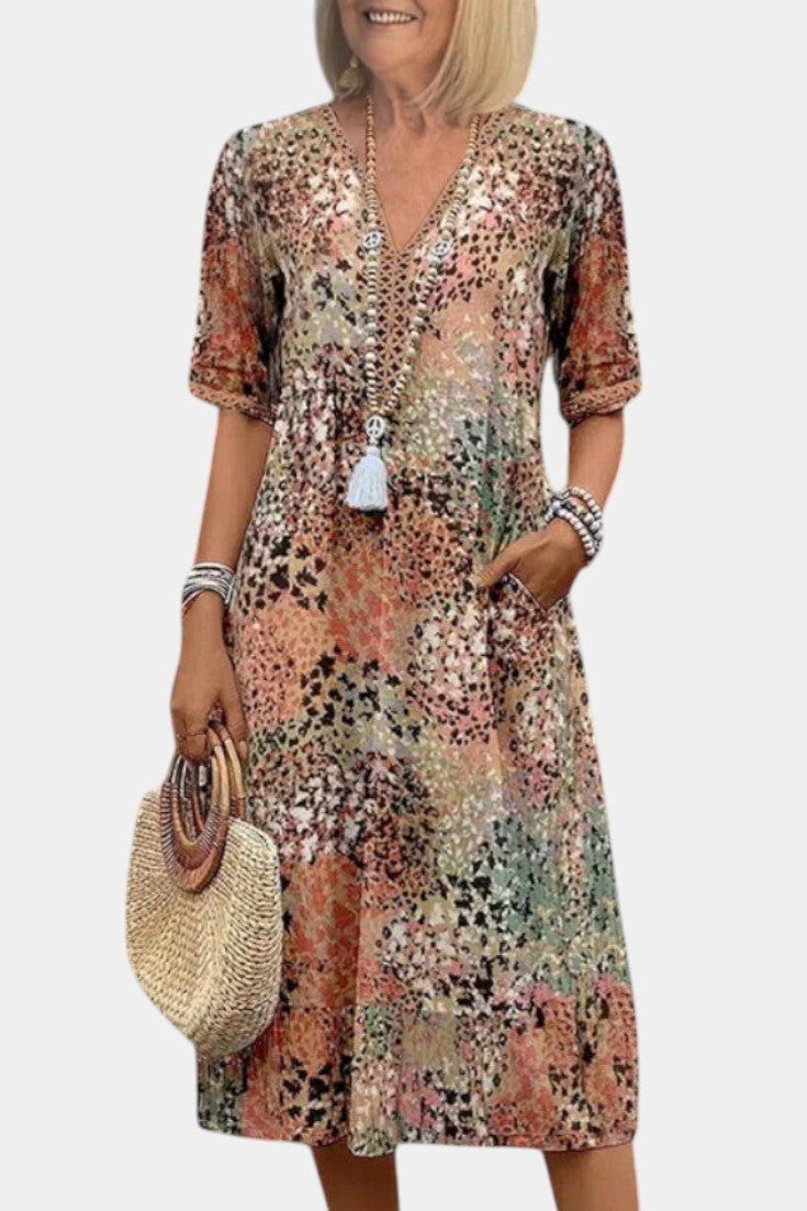 Perla - Vestido bohemio con cuello en V y bolsillos