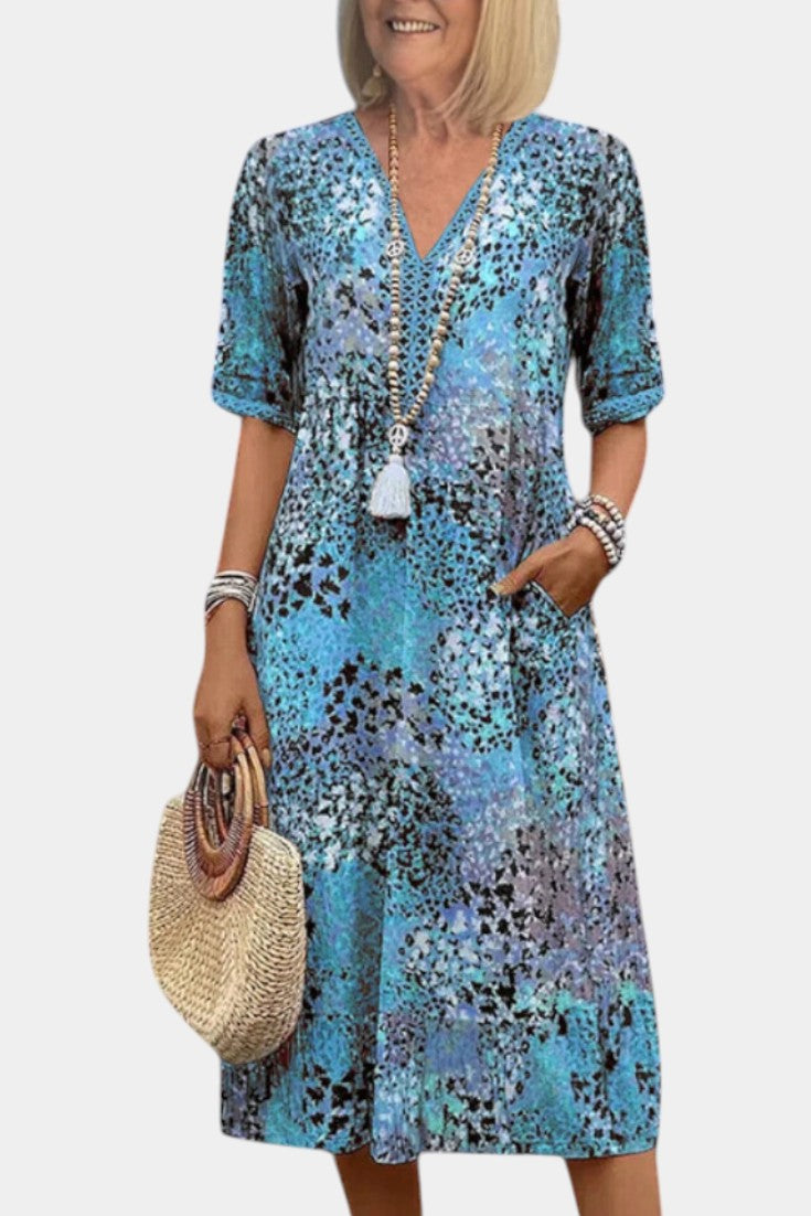 Perla - Vestido bohemio con cuello en V y bolsillos
