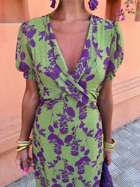 Victoria - Vestido midi jardín violeta