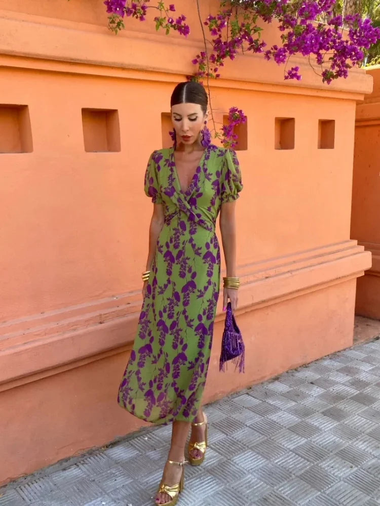 Victoria - Vestido midi jardín violeta