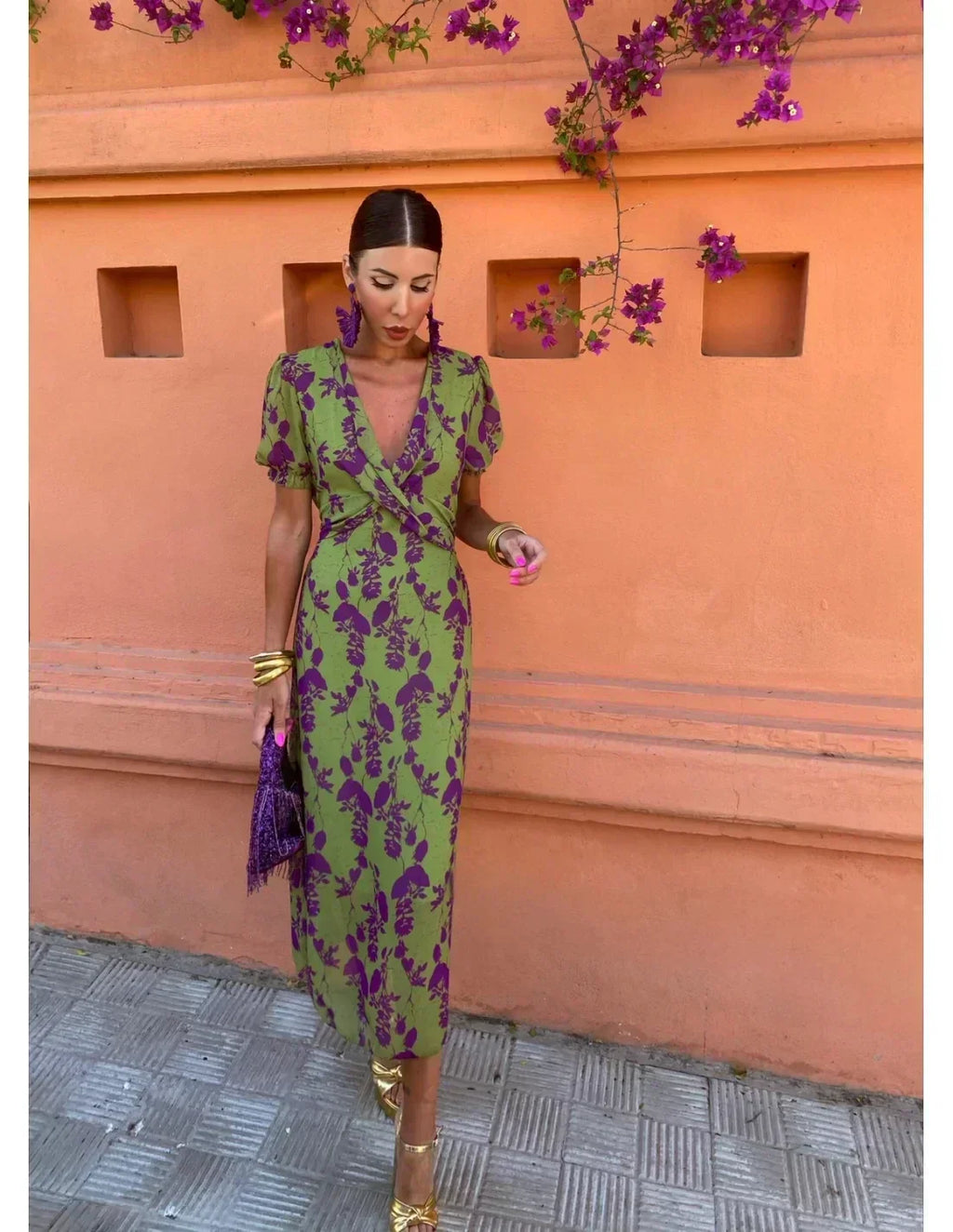 Victoria - Vestido midi jardín violeta