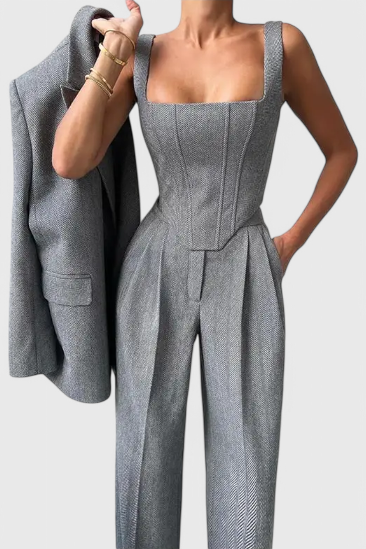 Evena - Conjunto de pantalón de tweed de tres piezas