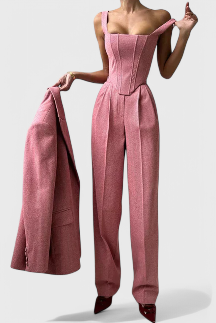 Evena - Conjunto de pantalón de tweed de tres piezas
