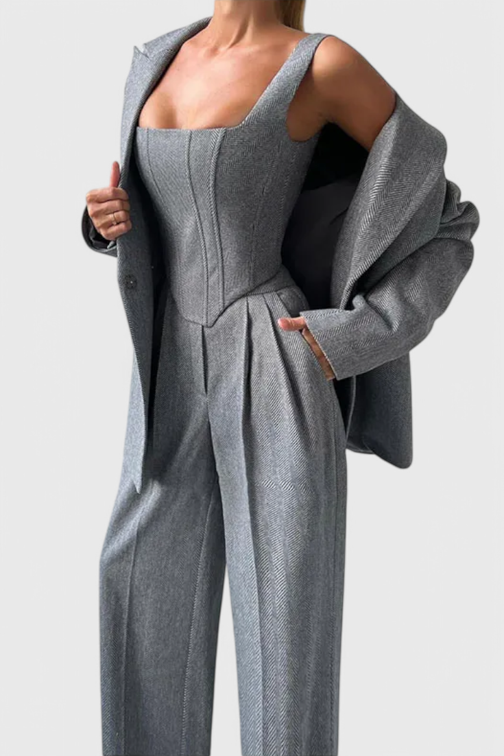 Evena - Conjunto de pantalón de tweed de tres piezas