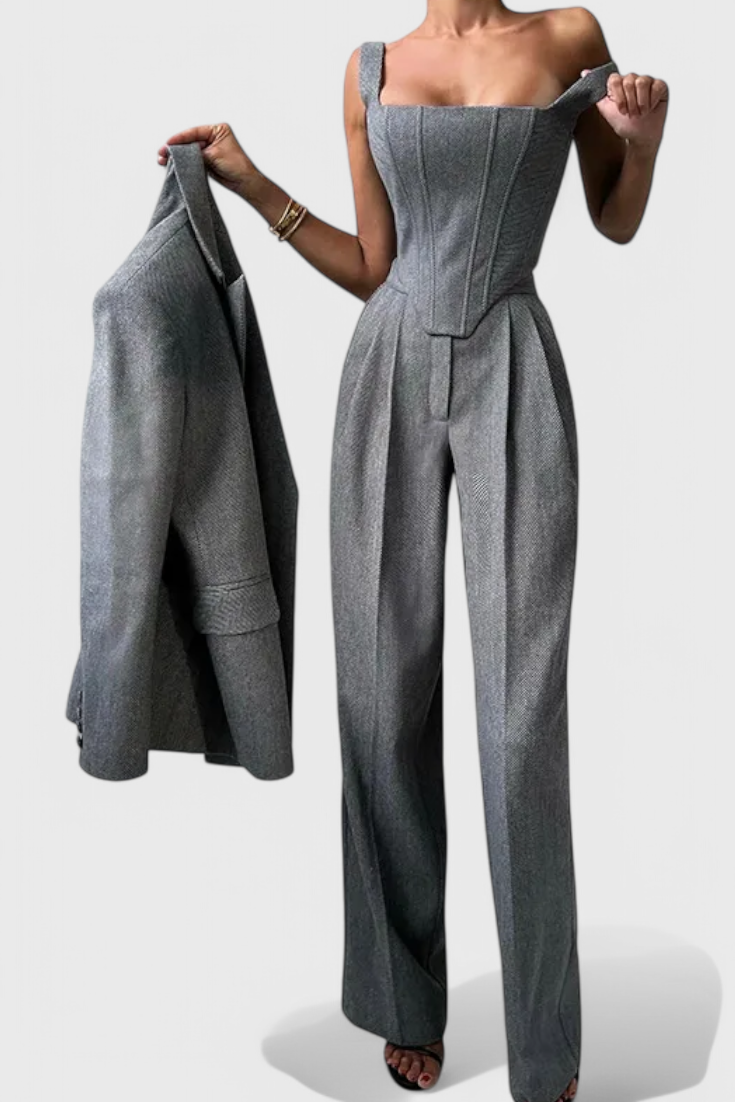 Evena - Conjunto de pantalón de tweed de tres piezas