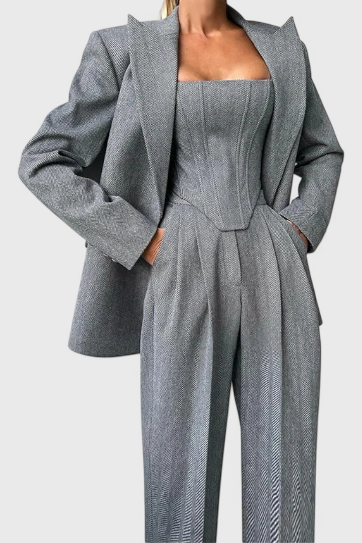 Evena - Conjunto de pantalón de tweed de tres piezas