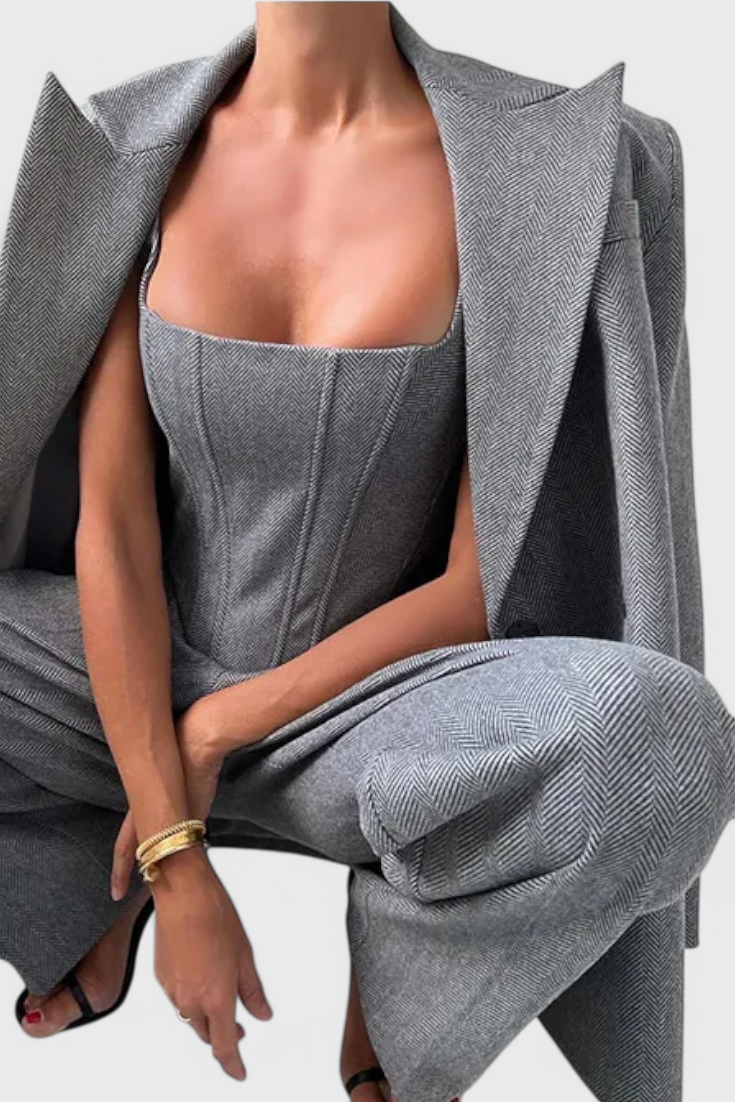 Evena - Conjunto de pantalón de tweed de tres piezas