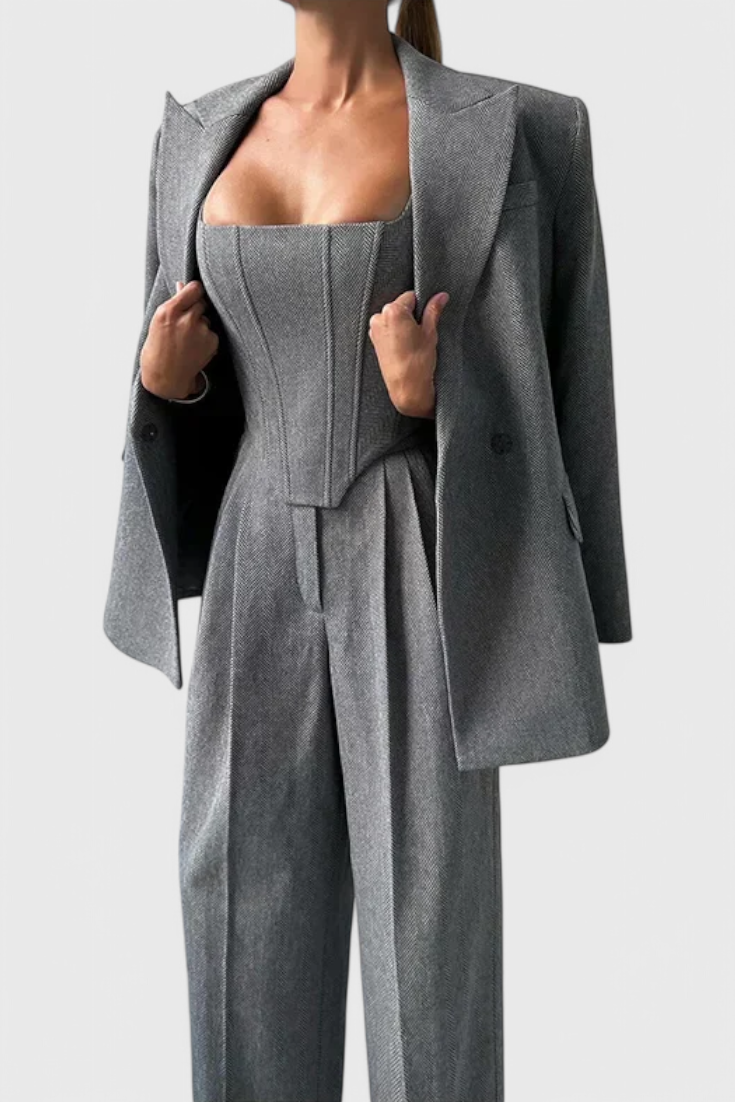 Evena - Conjunto de pantalón de tweed de tres piezas