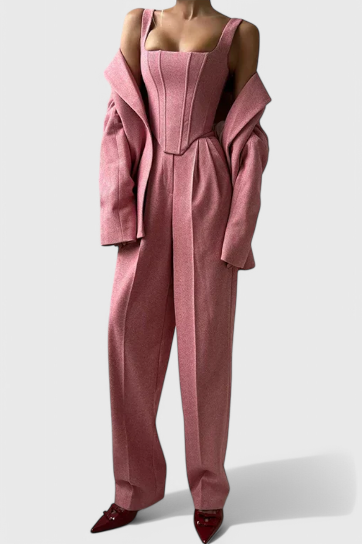 Evena - Conjunto de pantalón de tweed de tres piezas