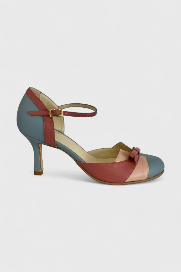 Janell - Zapatos de tacón con bloques de color y lazo
