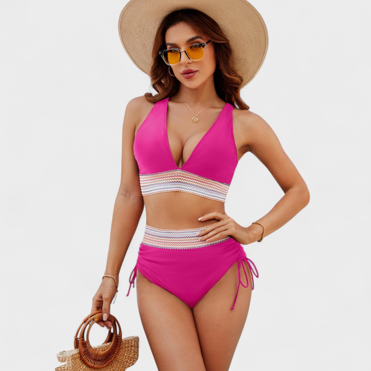 Azahara - Bikini talle alto y rayas boho