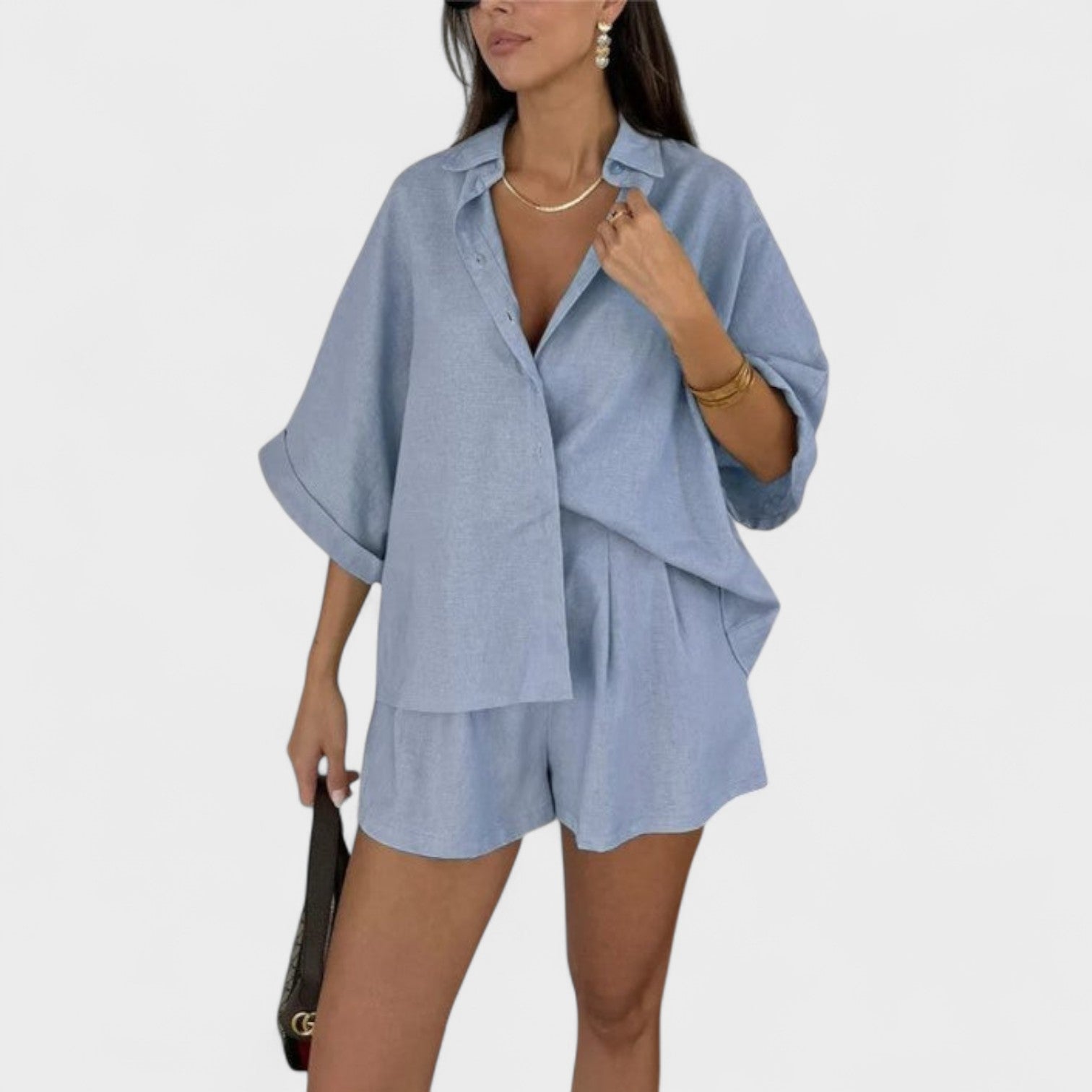 Malwina - Conjunto de shorts estilo de lino