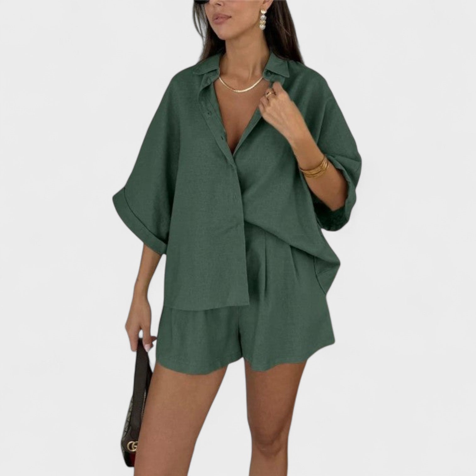Malwina - Conjunto de shorts estilo de lino