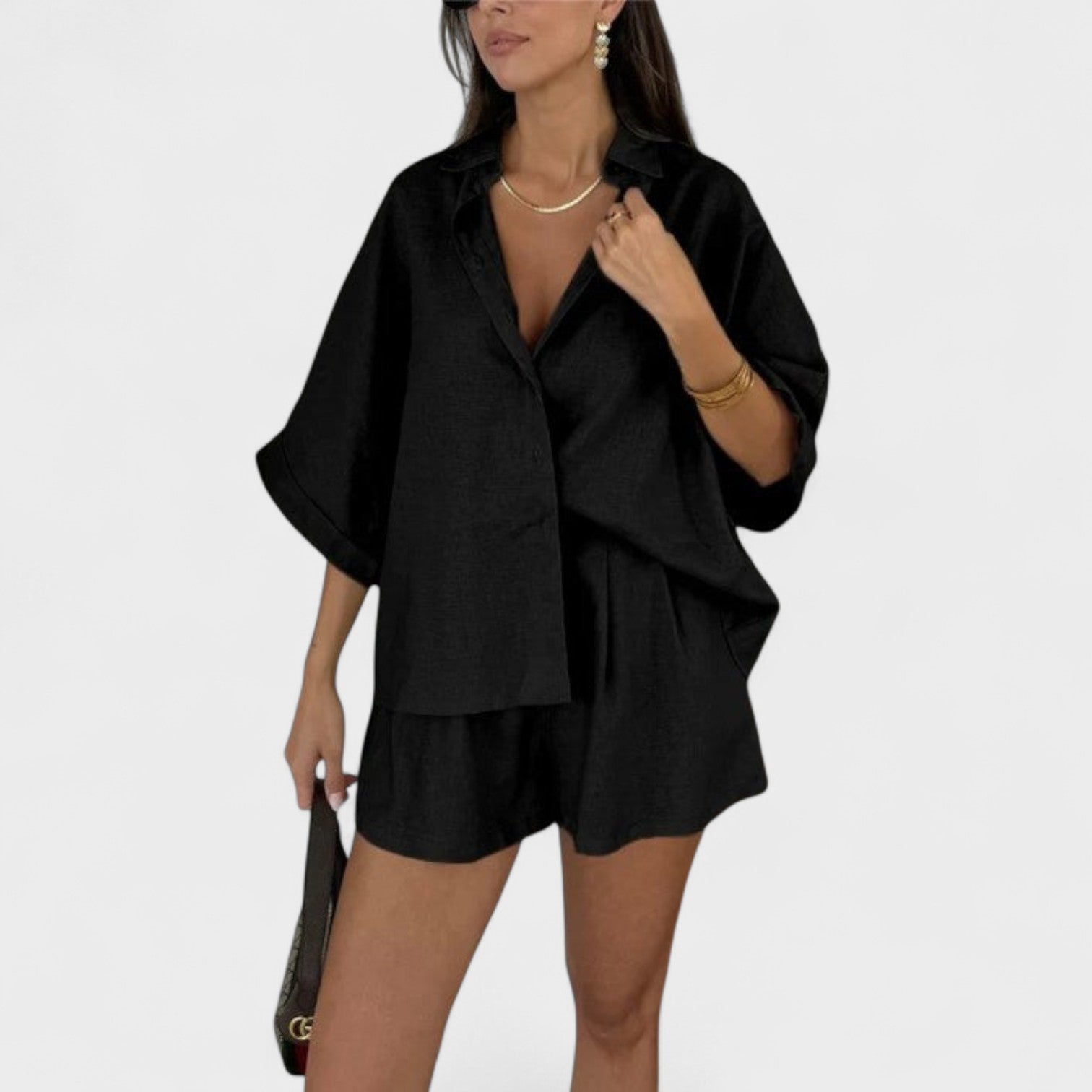 Malwina - Conjunto de shorts estilo de lino